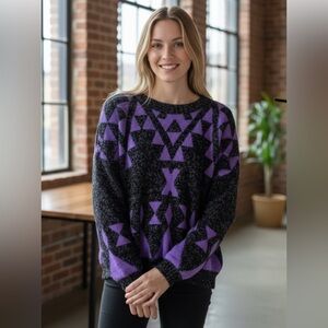 Vintage GFC New York 80’s Black & Purple Geometric Sweater